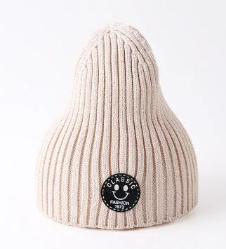 Children unisex fashion ribbed hat in nylon, one size, available in beige, black, caramel, green, grey, wine red