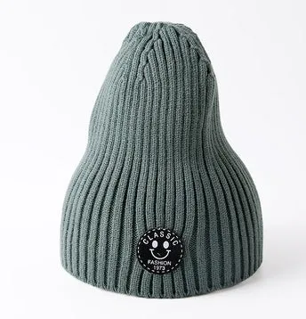 Children unisex fashion ribbed hat in nylon, one size, available in beige, black, caramel, green, grey, wine red
