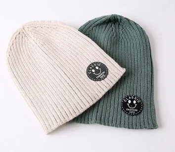 Children unisex fashion ribbed hat in nylon, one size, available in beige, black, caramel, green, grey, wine red