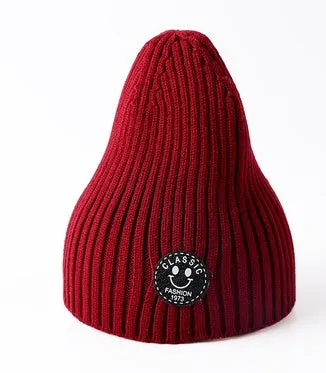 Children unisex fashion ribbed hat in nylon, one size, available in beige, black, caramel, green, grey, wine red