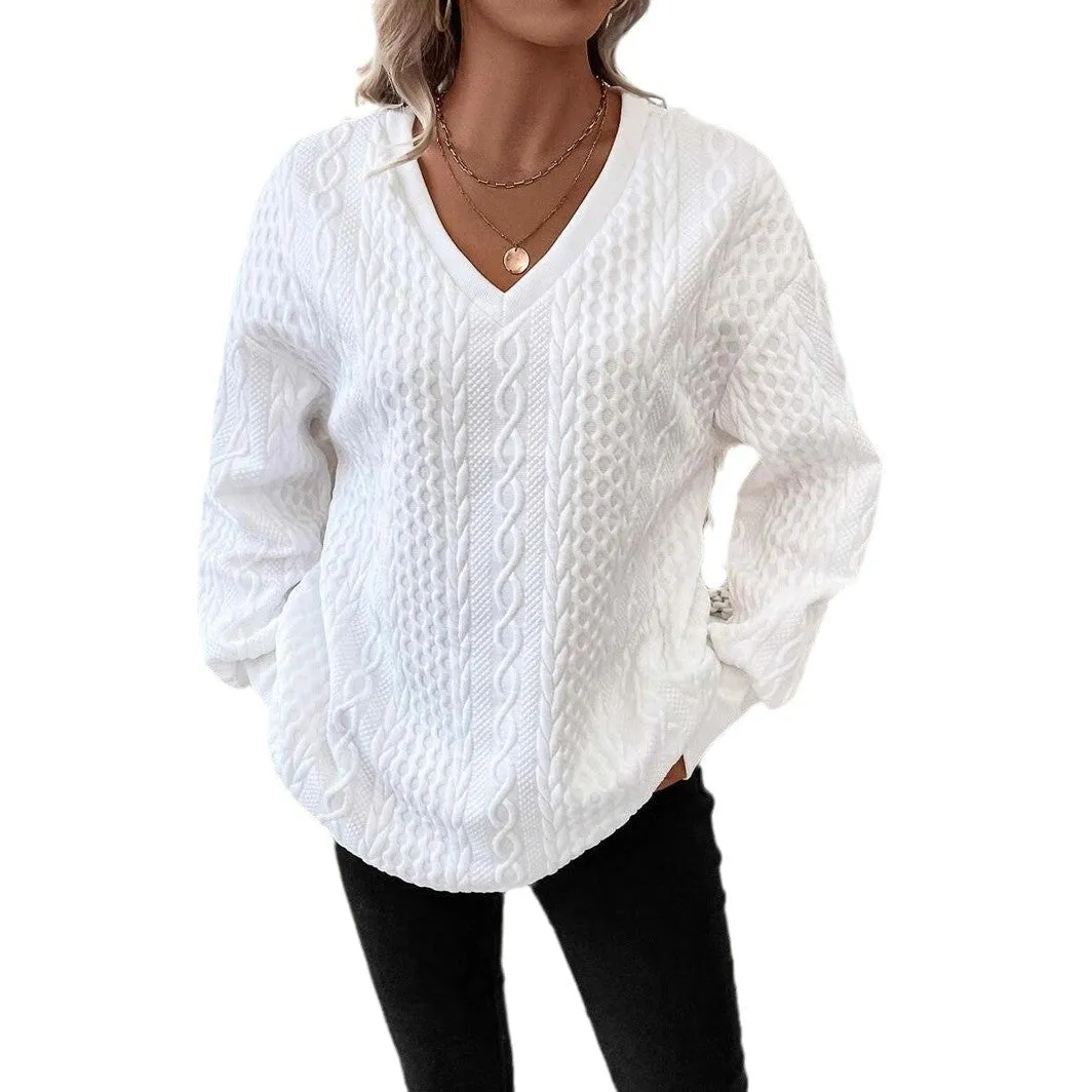 Milky white loose fit long sleeve T-shirt with 3D pattern in Japanese Korean style