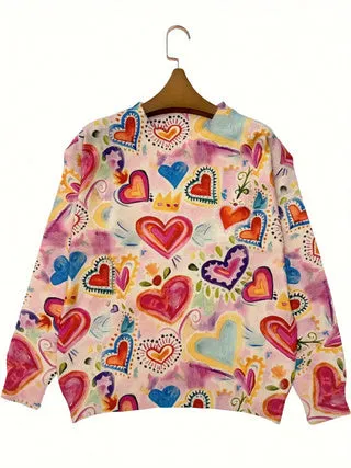 Loose-fit digital printed top with lapel collar available in sizes S through 5XL