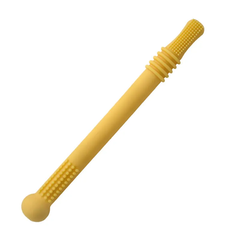 Baby teether silicone hollow tube in blue with cleaning brush