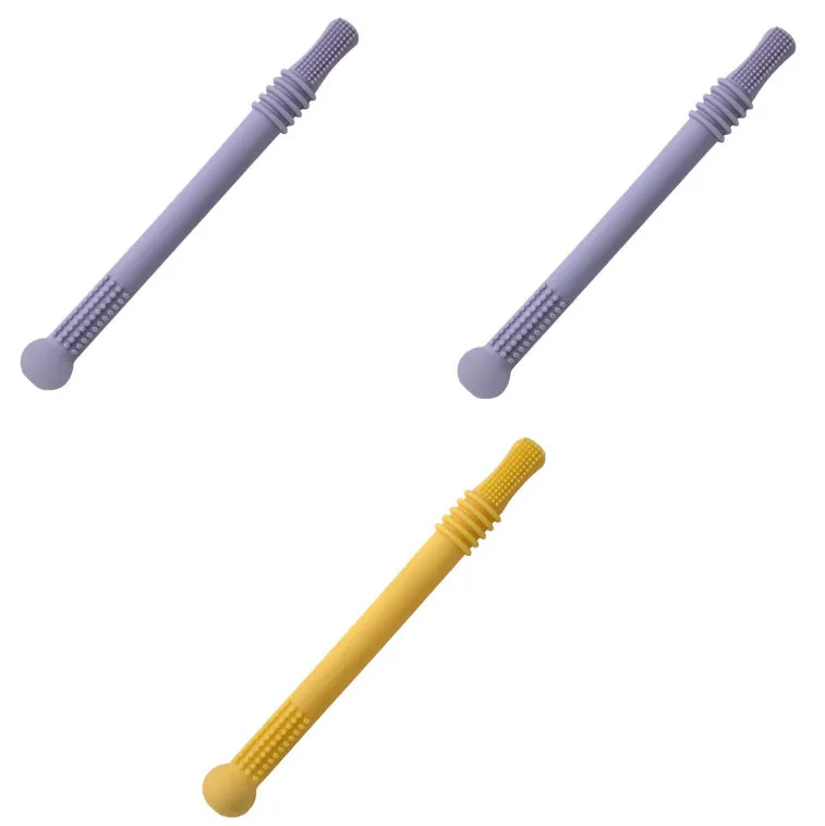 Baby teether silicone hollow tube in blue with cleaning brush