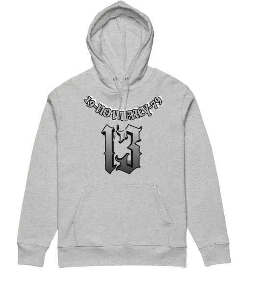 A loose-fit hooded pullover sweater with fleece lining, shown in team uniform context.