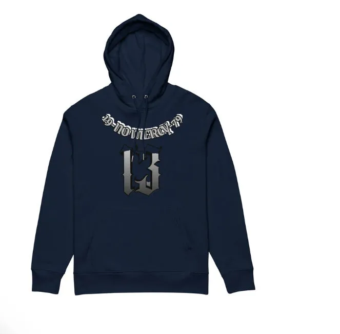 A loose-fit hooded pullover sweater with fleece lining, shown in team uniform context.