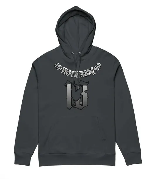 A loose-fit hooded pullover sweater with fleece lining, shown in team uniform context.