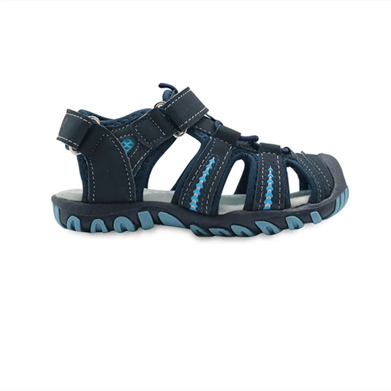 Blue summer boy beach shoes with Velcro fastening and non-slip rubber sole