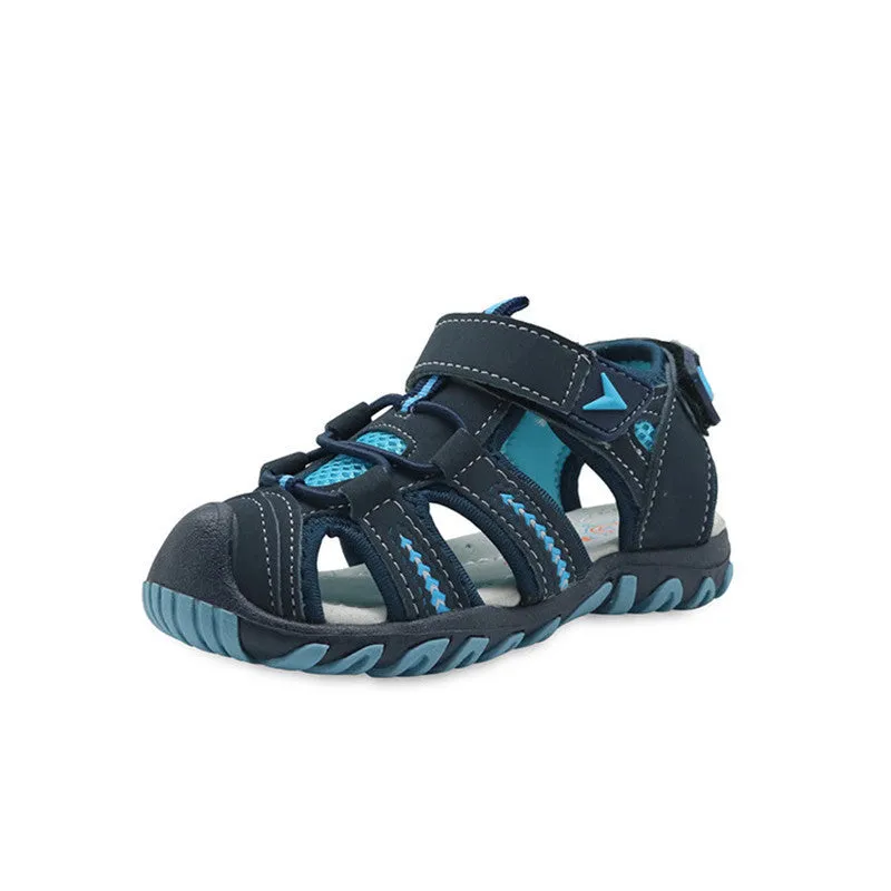 Blue summer boy beach shoes with Velcro fastening and non-slip rubber sole