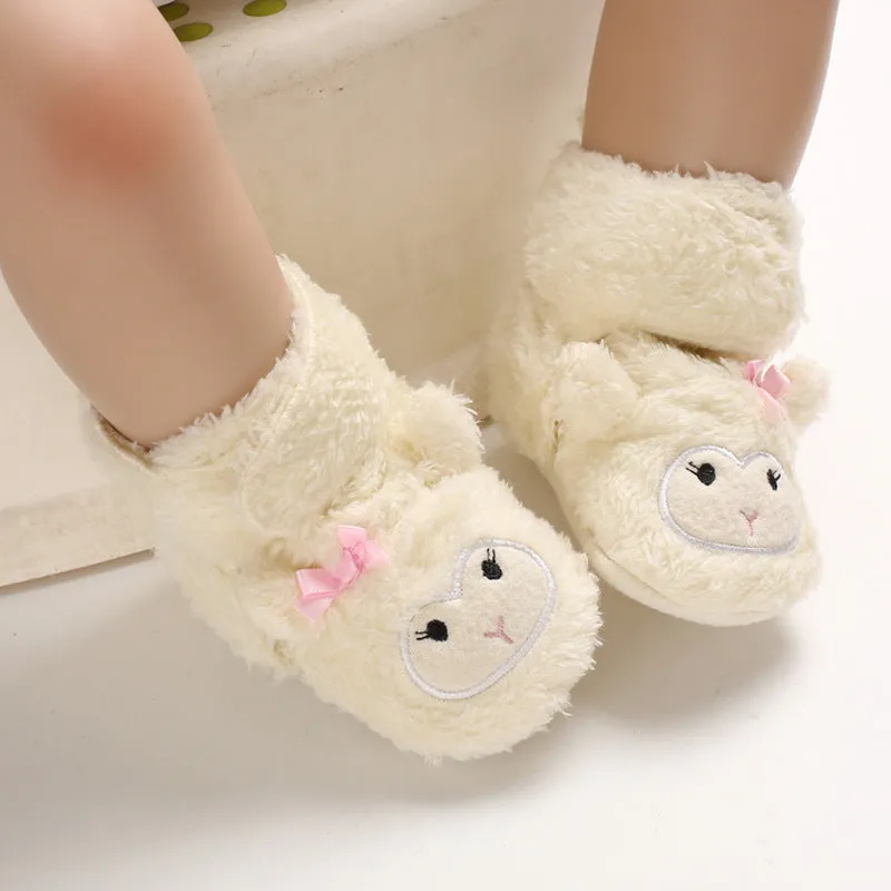 Baby toddler soft sole shoes in cotton with Velcro closure, mid-top design, neutral colour, size 12cm for autumn winter