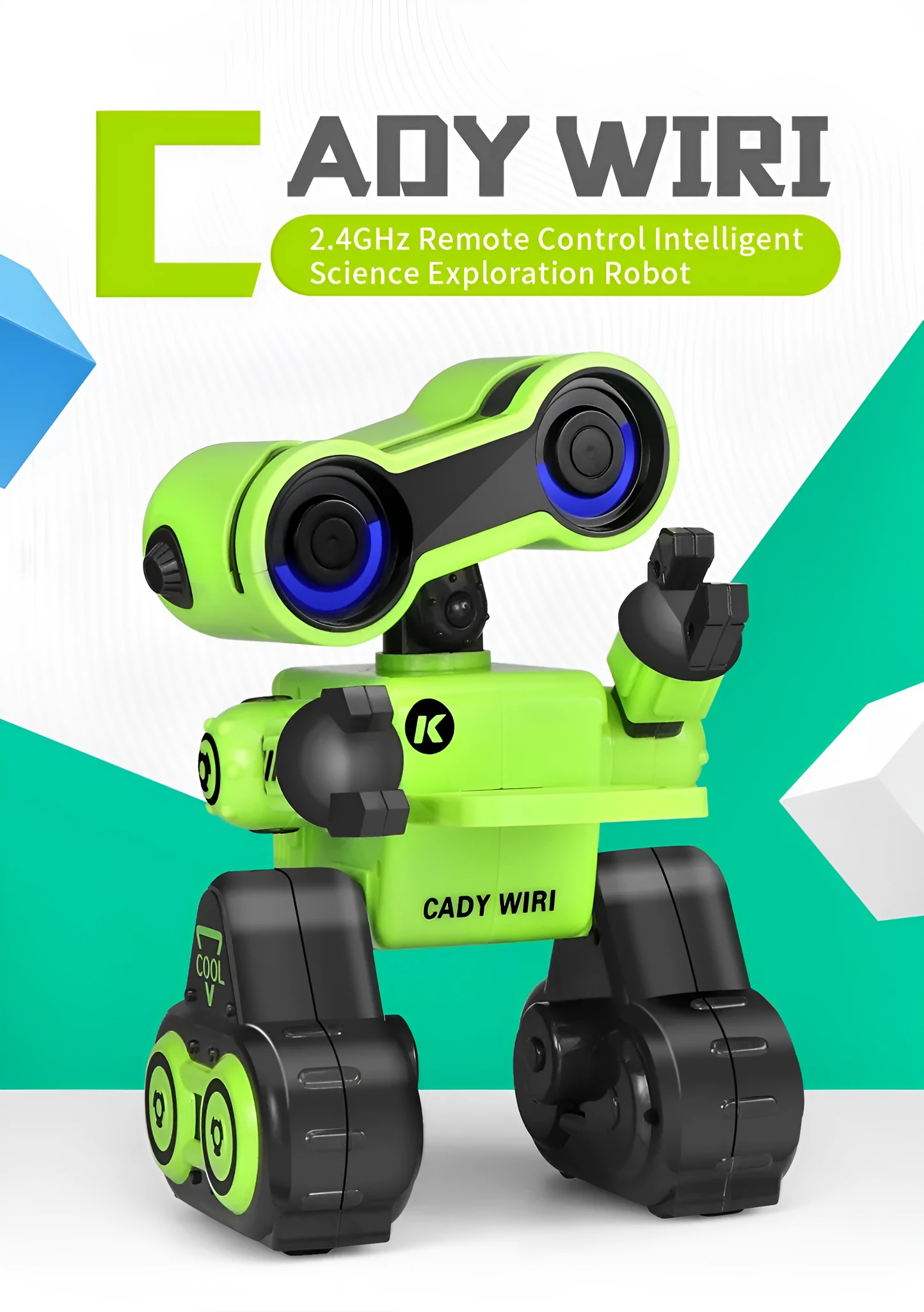 Green and yellow children's remote control robot toy made of ABS plastic, 16x17x24cm