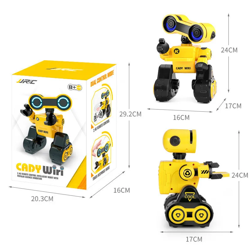 Green and yellow children's remote control robot toy made of ABS plastic, 16x17x24cm