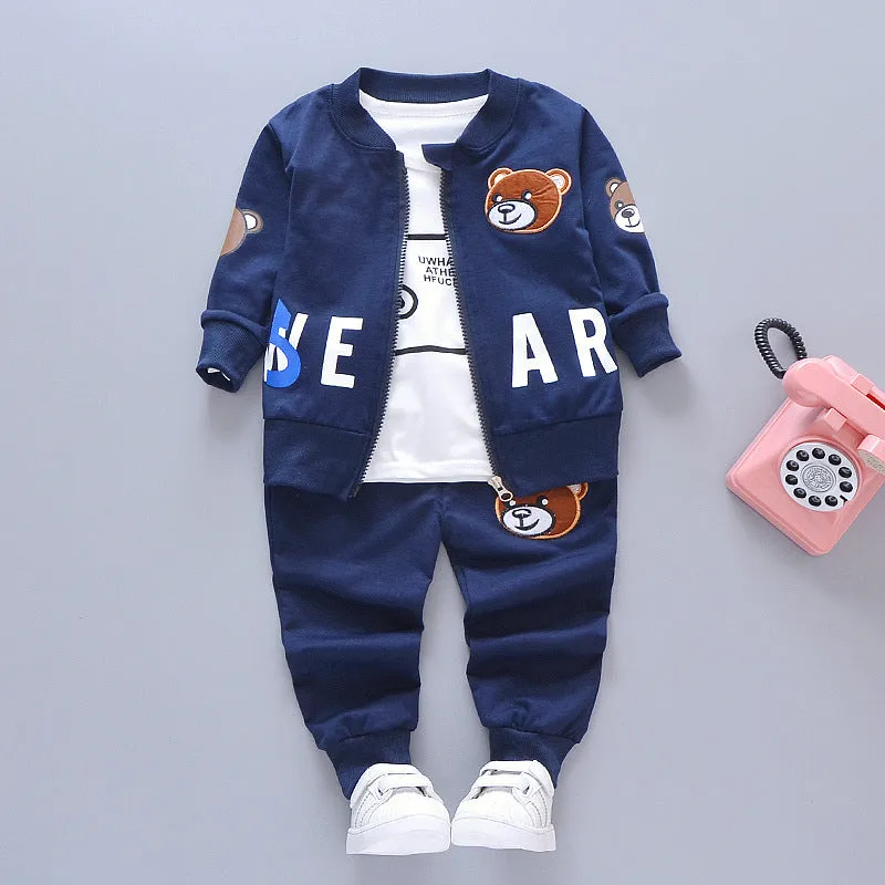 Children's long-sleeved cotton three-piece suit with openable pants in available colour options