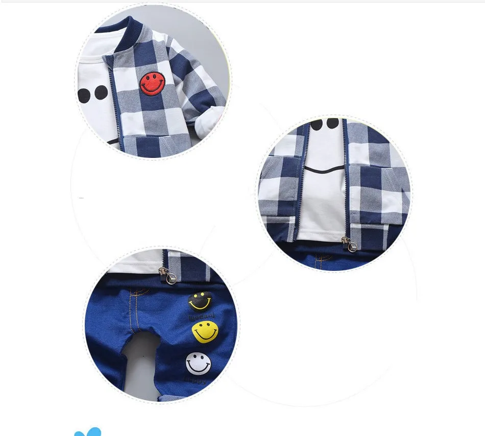 Children's long-sleeved cotton three-piece suit with openable pants in available colour options