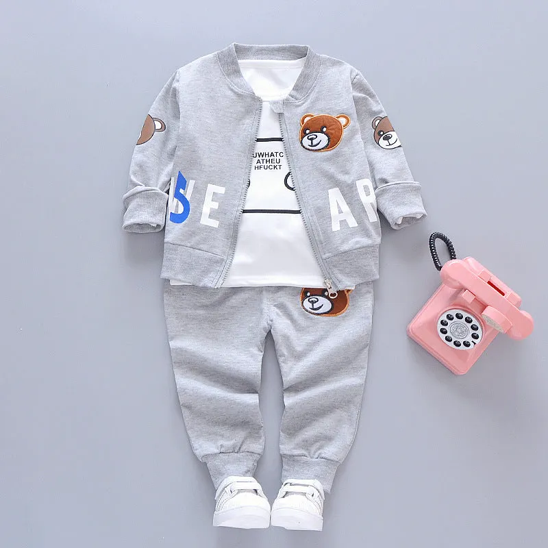 Children's long-sleeved cotton three-piece suit with openable pants in available colour options