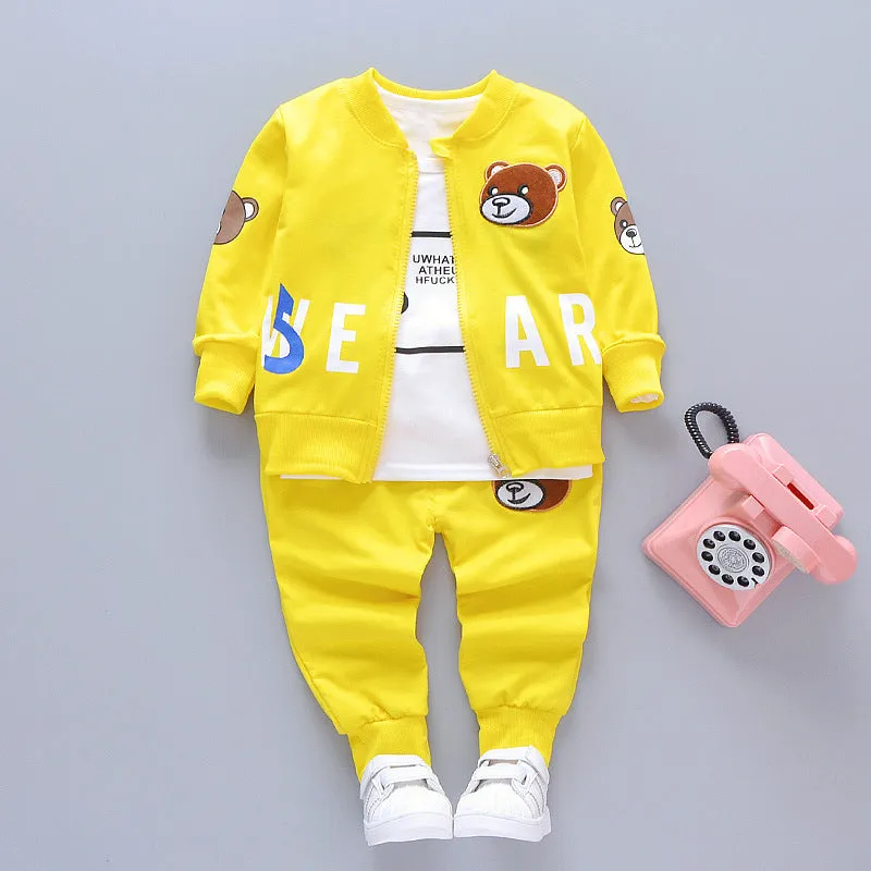 Children's long-sleeved cotton three-piece suit with openable pants in available colour options