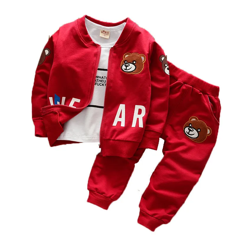 Children's long-sleeved cotton three-piece suit with openable pants in available colour options
