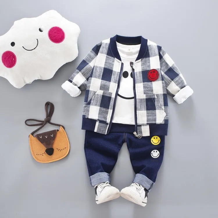 Children's long-sleeved cotton three-piece suit with openable pants in available colour options