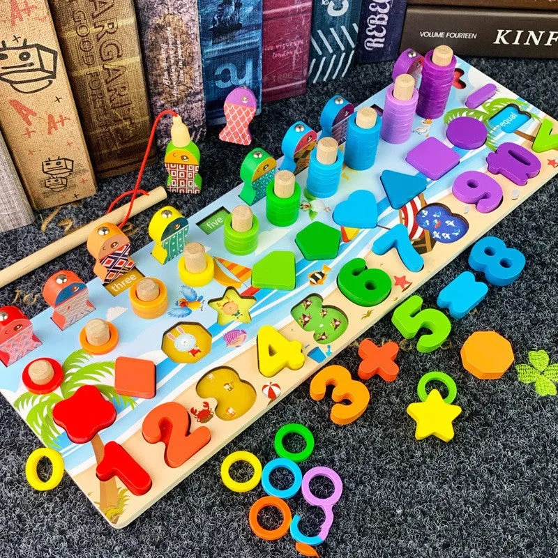 Wooden Montessori arithmetic magnetic matching building block toy for 3D preschool children educational play