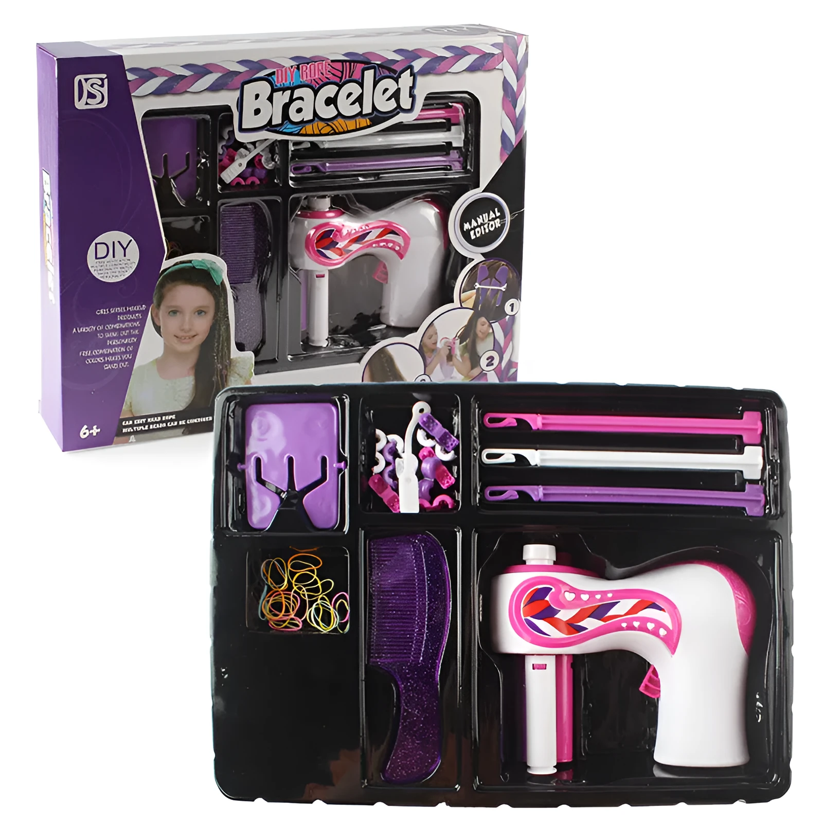 Automatic hair braiding device plastic purple toy with colour box