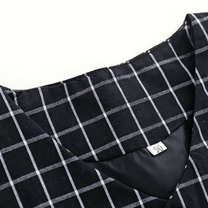 Boys casual two-piece cotton pants suit set in black with shirt and trousers on child model