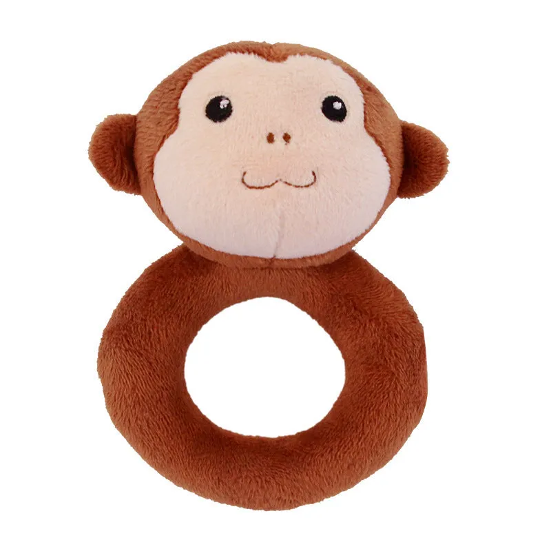 Small grey elephant plush toy with wooden ring bell for newborn babies