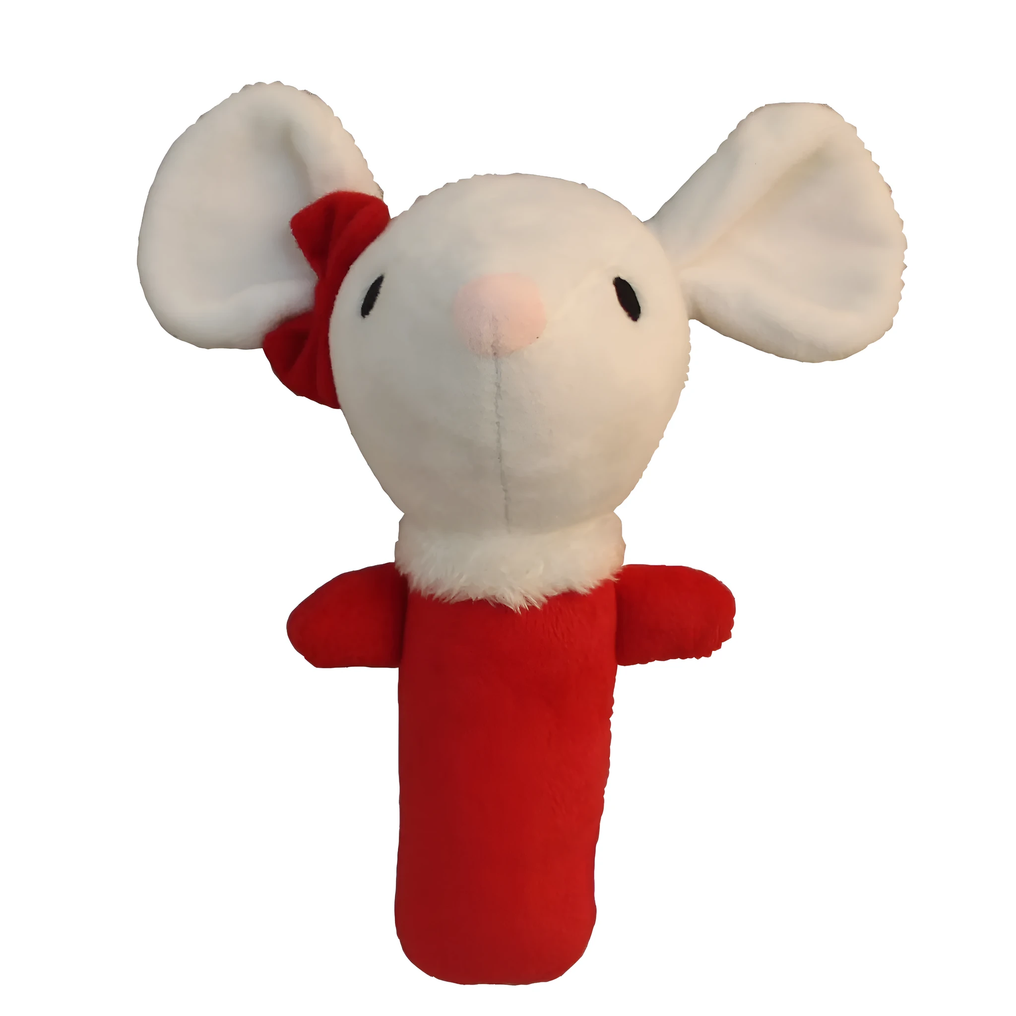 Small grey elephant plush toy with wooden ring bell for newborn babies