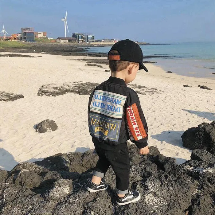 Boys children's PU jacket in black, short length cotton construction, leather-look casual outwear