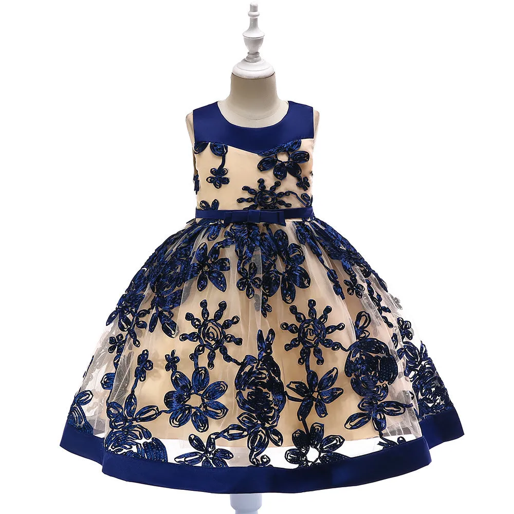 Children's applique princess dress in cotton blend navy blue pink red sizes 110-150cm