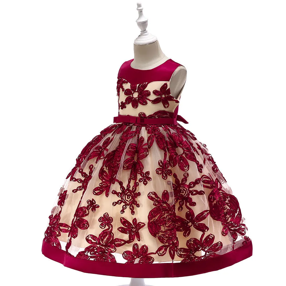 Children's applique princess dress in cotton blend navy blue pink red sizes 110-150cm