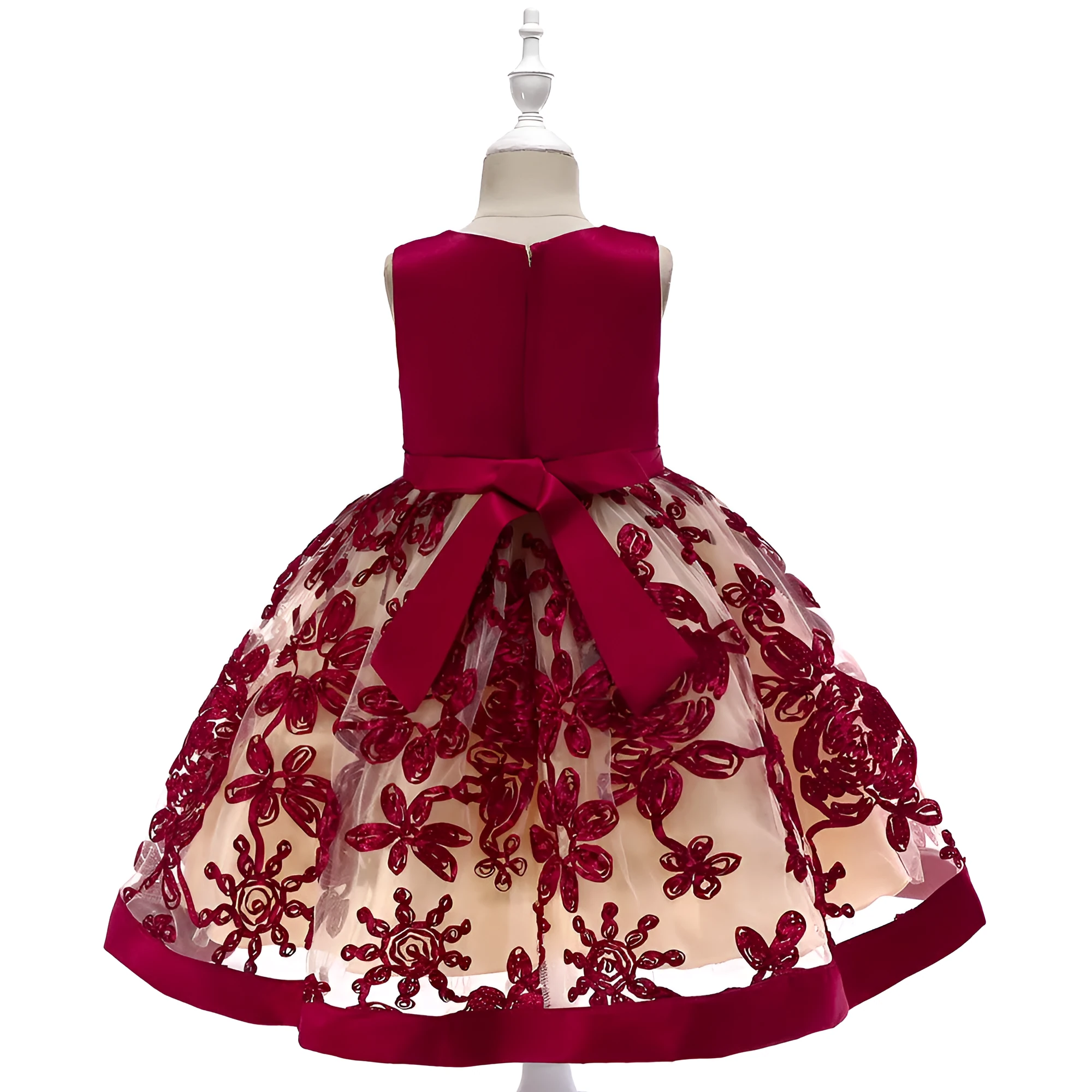 Children's applique princess dress in cotton blend navy blue pink red sizes 110-150cm