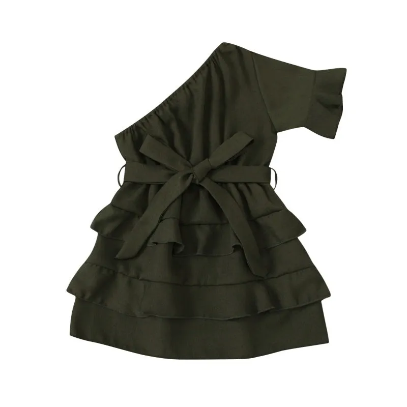 Solid colour dark green hooded jumpsuit for girls aged 18 months to 2 years