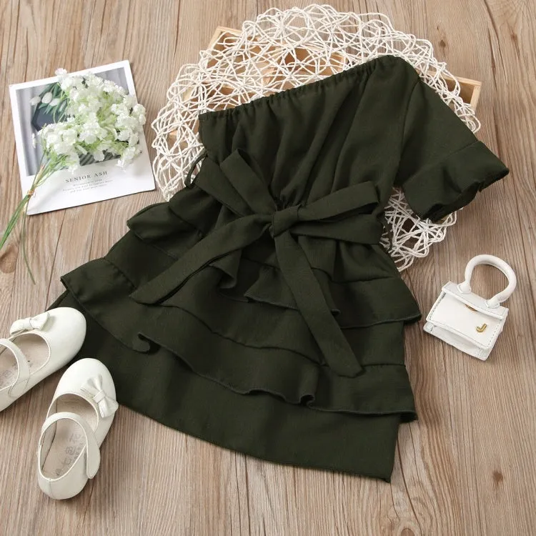 Solid colour dark green hooded jumpsuit for girls aged 18 months to 2 years