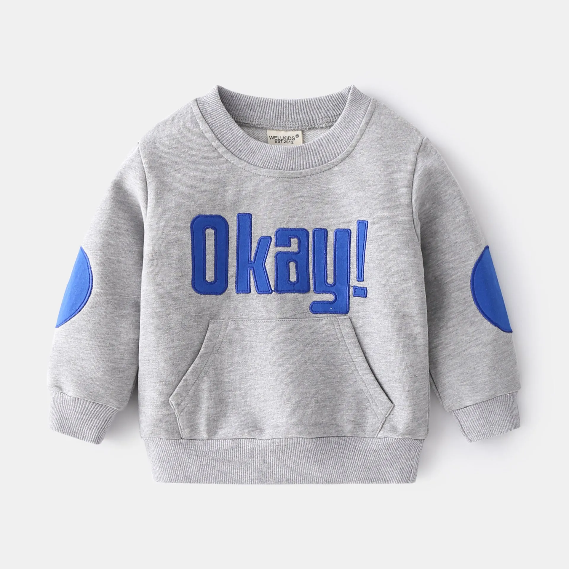 Boys casual cotton sweatshirt with English letter print, round neck, long sleeves, in navy blue, size 110cm