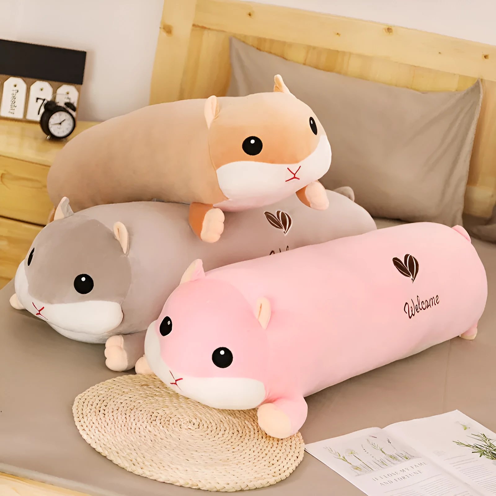 Grey hamster plush toy with stretch velvet fabric and down cotton filling, 100cm size
