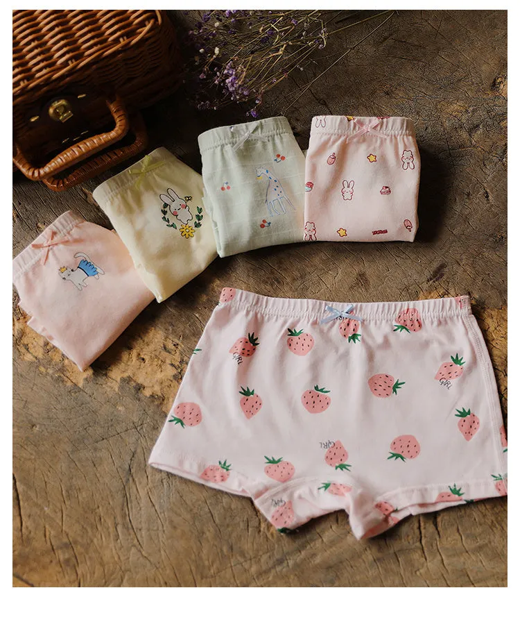 Girls' cartoon cotton boxer briefs 5-pack with XINGX print, 95% cotton, sizes 12 months to 8 years