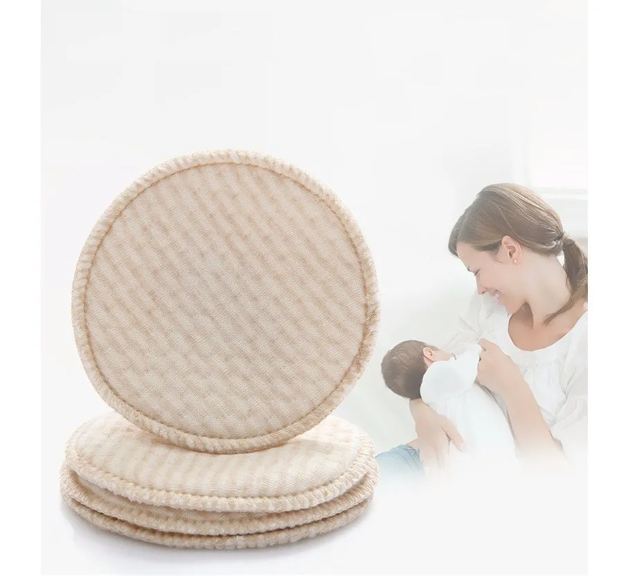 Pack of four white eco-cotton double-layer anti-galactorrhea nursing pads on a white background