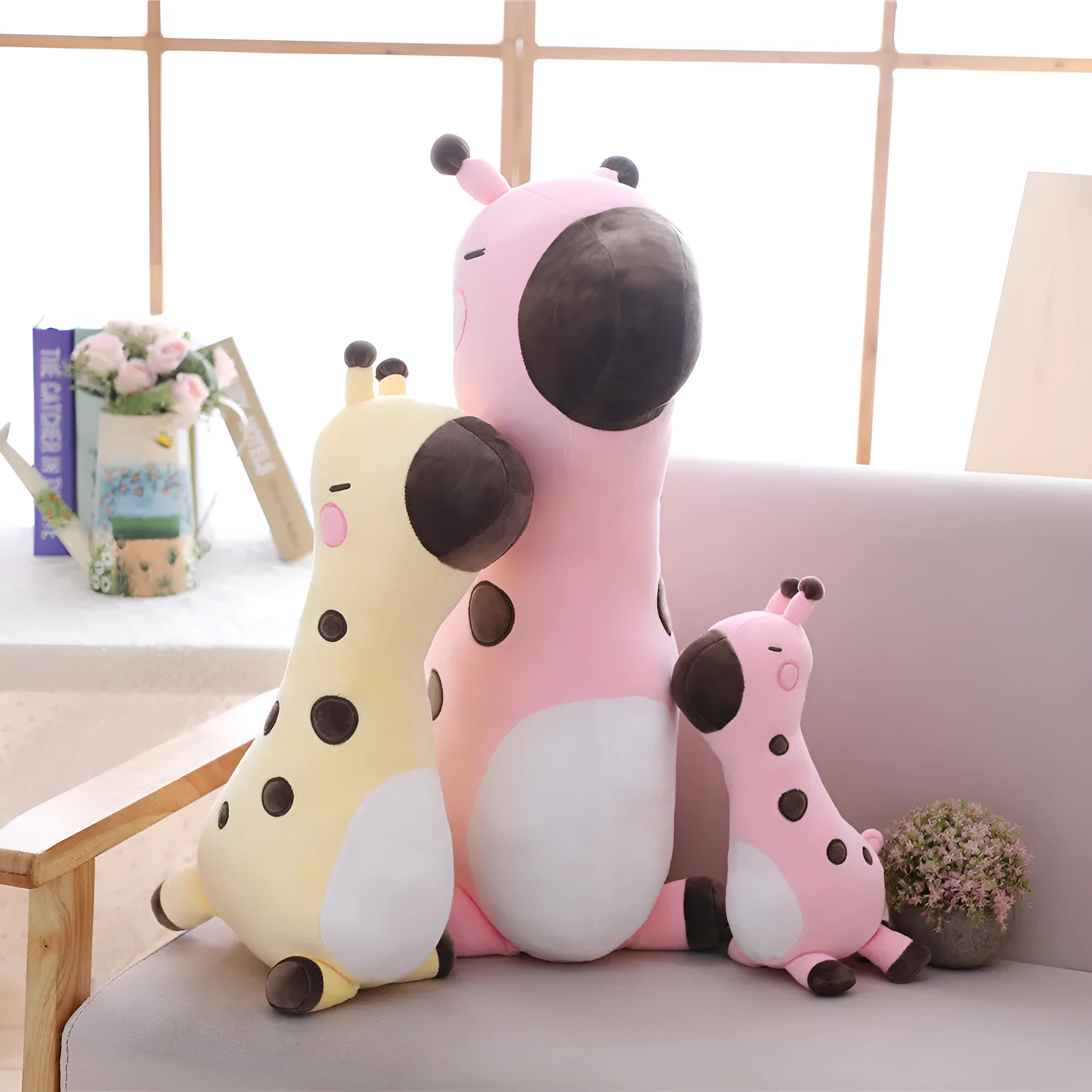 Pink and yellow soft Sika deer plush doll with short plush fabric, 30cm 50cm 80cm sizes, for children aged 4-6