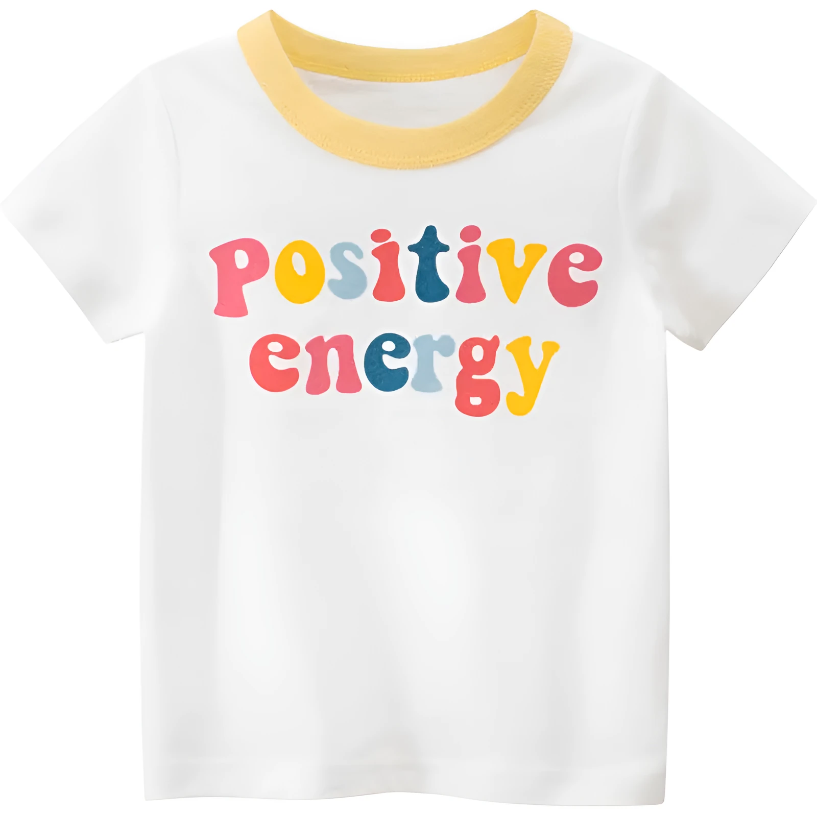 100% cotton short sleeve cartoon baby T-shirt in white, available in sizes 90-140 cm