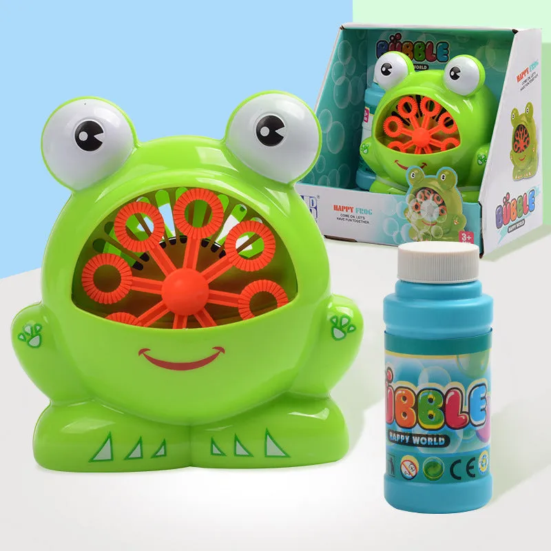 Green frog-shaped automatic bubble machine gun with lights and music for children aged 3 and above