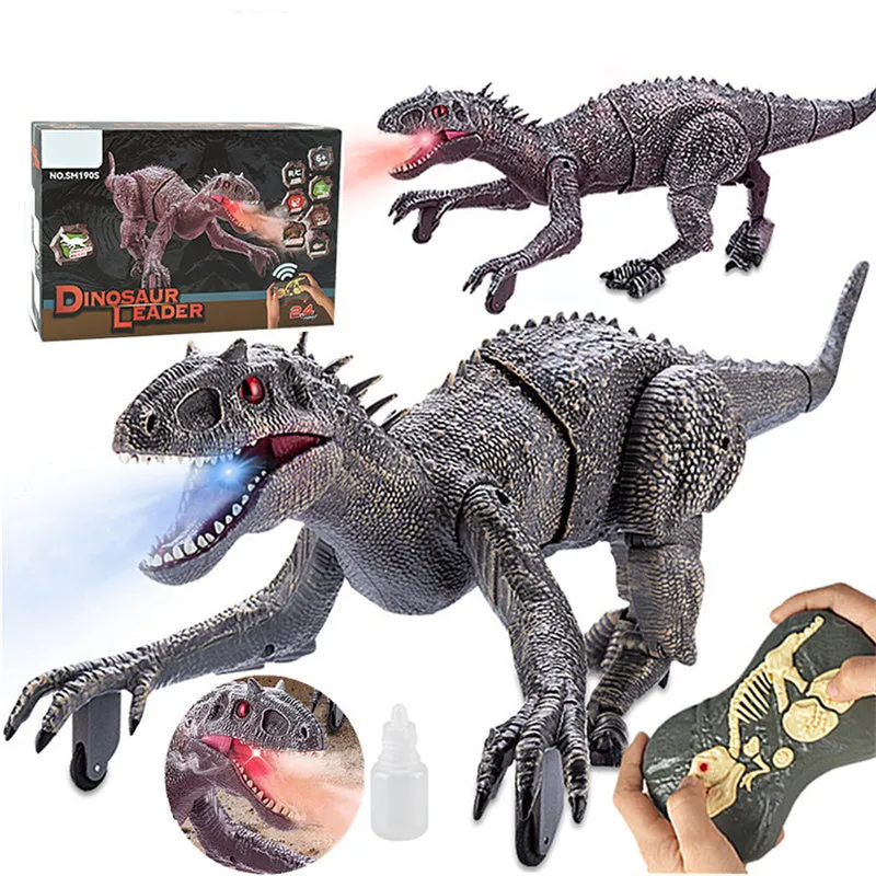 Remote controlled dinosaur model toy in grey with 3D eyeballs and roaring sound effect