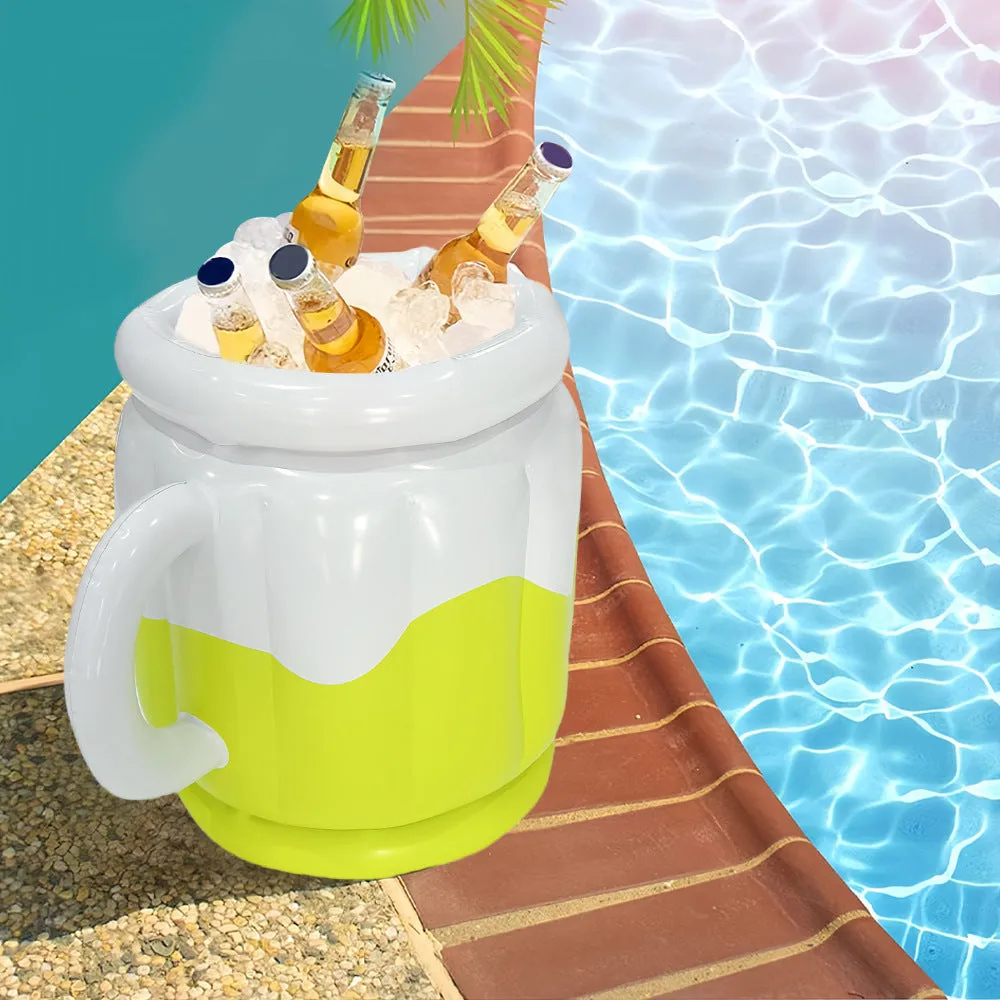 Inflatable ice bar for parties with cup holders, made from PVC, showing 60x60cm and 125x64cm size options
