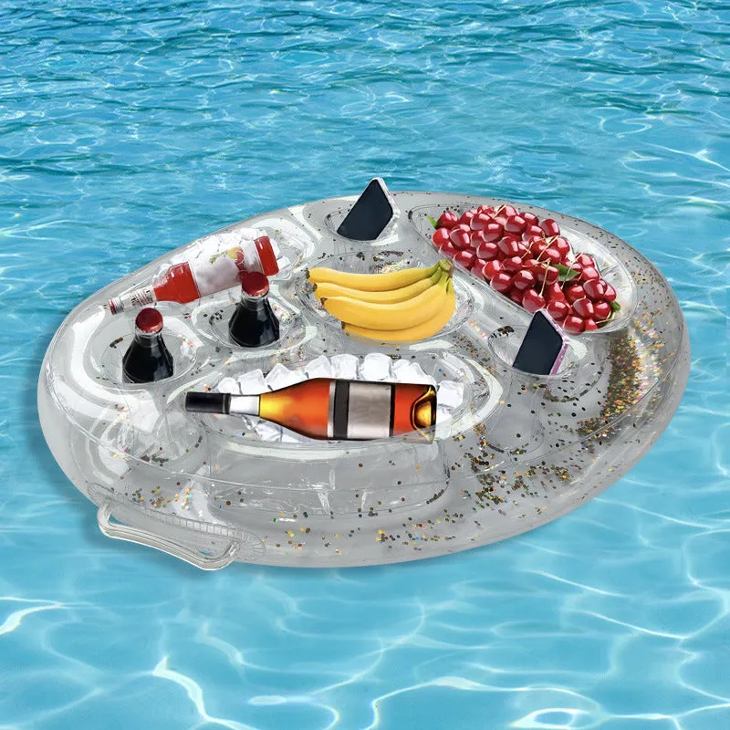 Inflatable ice bar for parties with cup holders, made from PVC, showing 60x60cm and 125x64cm size options
