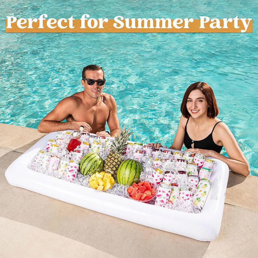 Inflatable ice bar for parties with cup holders, made from PVC, showing 60x60cm and 125x64cm size options