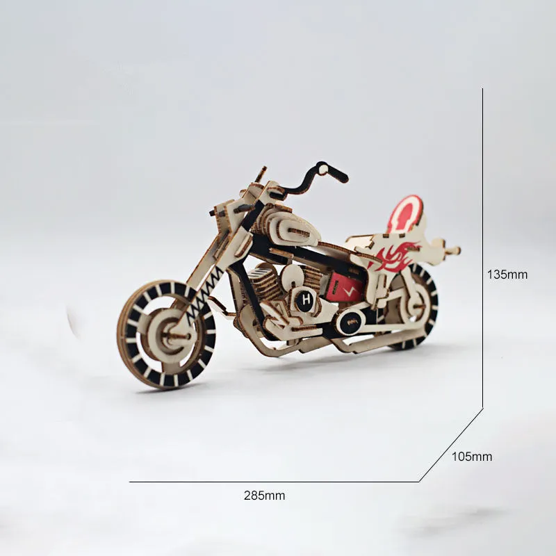 3D wooden puzzle kit showing a Ferrari style model with interlocking pieces on a table