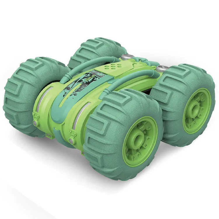 Remote control amphibious dump truck in green with tipping bed on land