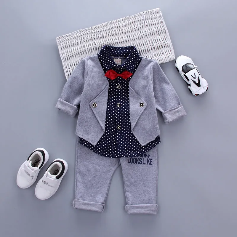 Children's boys' clothing set fake two-piece British style pants suit long sleeve soft fabric spring autumn grey blue red