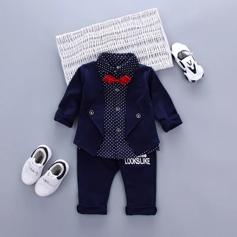 Children's boys' clothing set fake two-piece British style pants suit long sleeve soft fabric spring autumn grey blue red