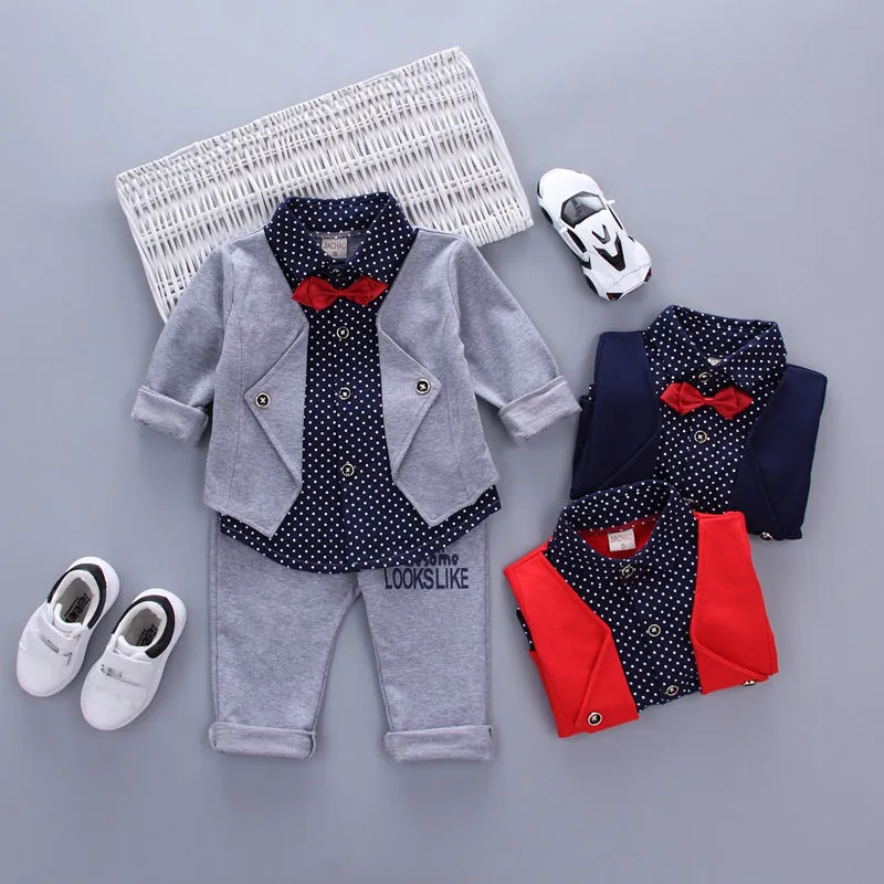 Children's boys' clothing set fake two-piece British style pants suit long sleeve soft fabric spring autumn grey blue red