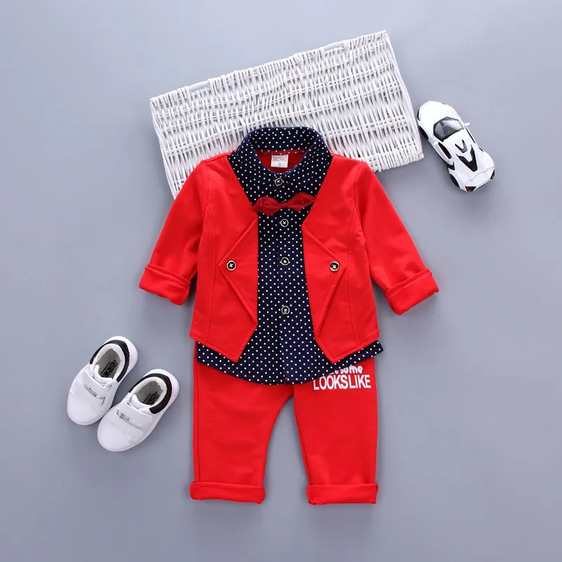 Children's boys' clothing set fake two-piece British style pants suit long sleeve soft fabric spring autumn grey blue red